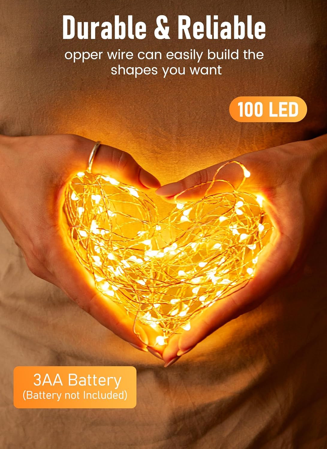 ✨ 33Ft Battery-Operated Fairy Lights – 100 LED Copper Wire Twinkle Lights, Waterproof for Jars, Parties, Weddings & Cozy Decor