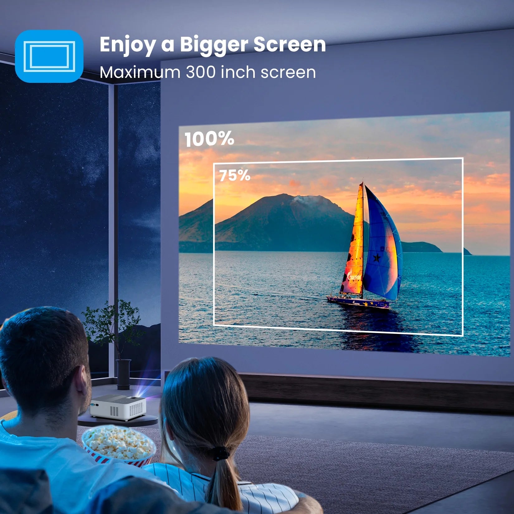 - Wireless Bluetooth Projector 1080P – Portable Full HD Video Player for Indoor & Outdoor Use with Tripod