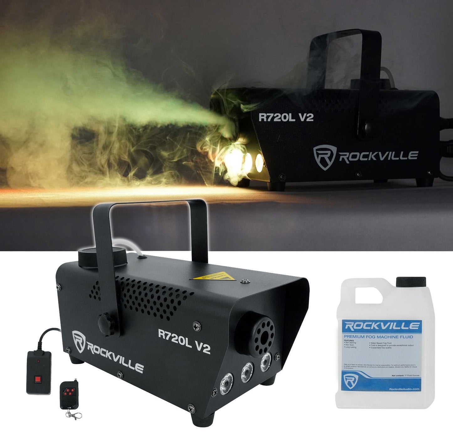 🌫️ R720L Fog & Smoke Machine – With Remote, Fluid, Multi-Color LEDs + Carry Bag