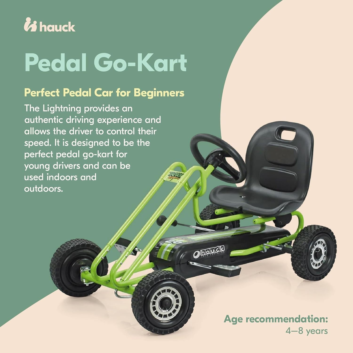 Kids Pedal Go Kart – 4-Wheel Bicycle Cart for Boys & Girls Ages 4–8  Race Green, Outdoor Ride-On with Plastic Wheels