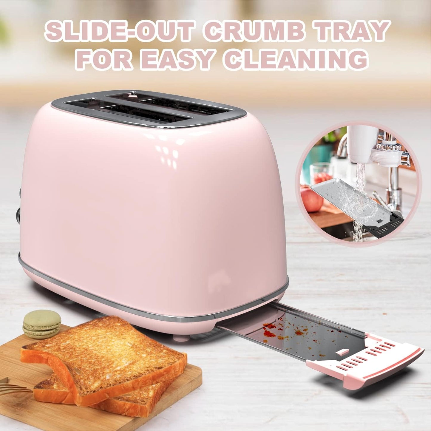 Retro Toaster – 2-Slice Stainless Steel with Wide Slots & Mood Settings