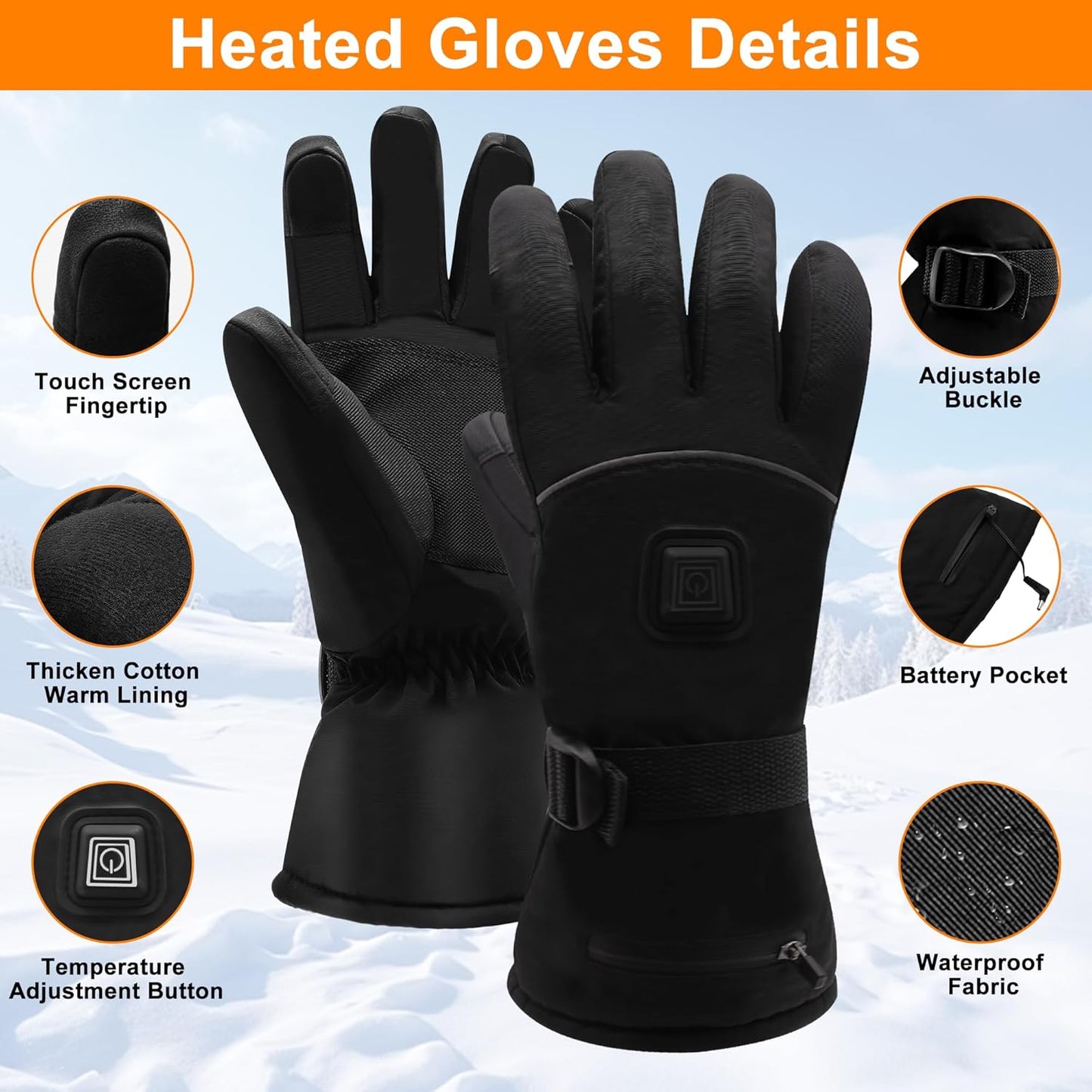 🧤 Rechargeable Heated Gloves – Waterproof, Touchscreen-Ready for Outdoor Sports & Winter Work