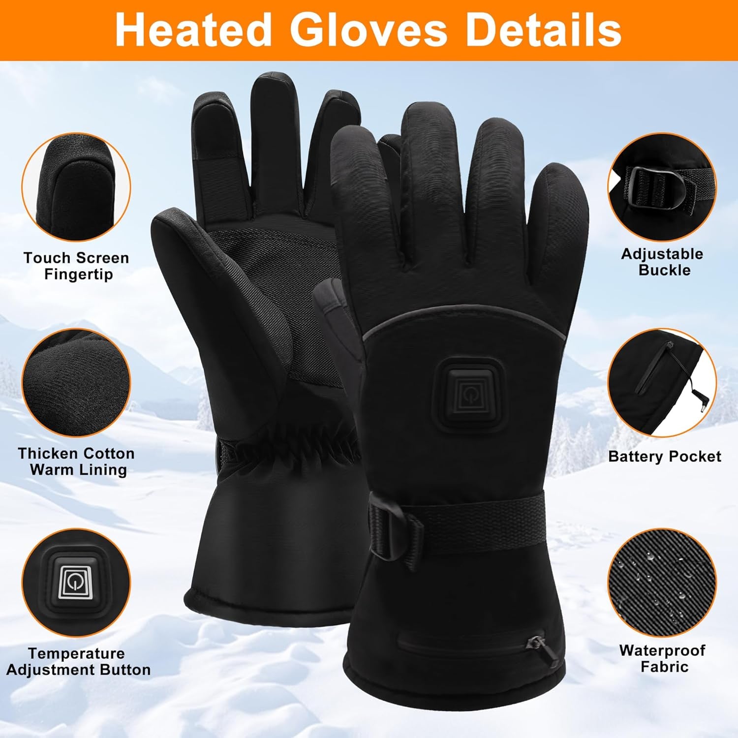 🧤 Rechargeable Heated Gloves – Waterproof, Touchscreen-Ready for Outdoor Sports & Winter Work