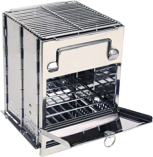 Large Folding Wood Burning Stove – Portable Stainless Steel Rocket Grill for Tent Camping, Picnic, Hiking & Survival Gear