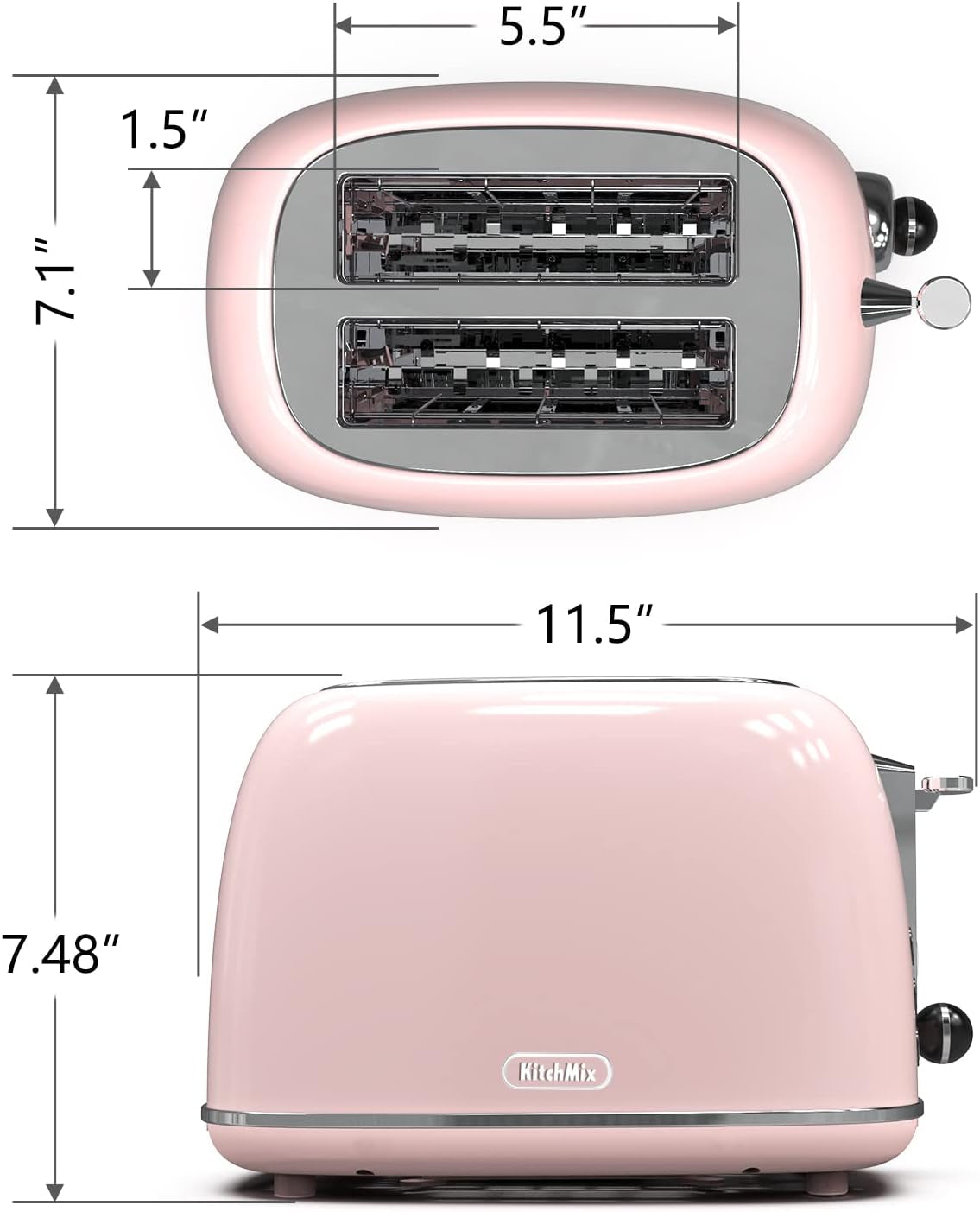 Retro Toaster – 2-Slice Stainless Steel with Wide Slots & Mood Settings