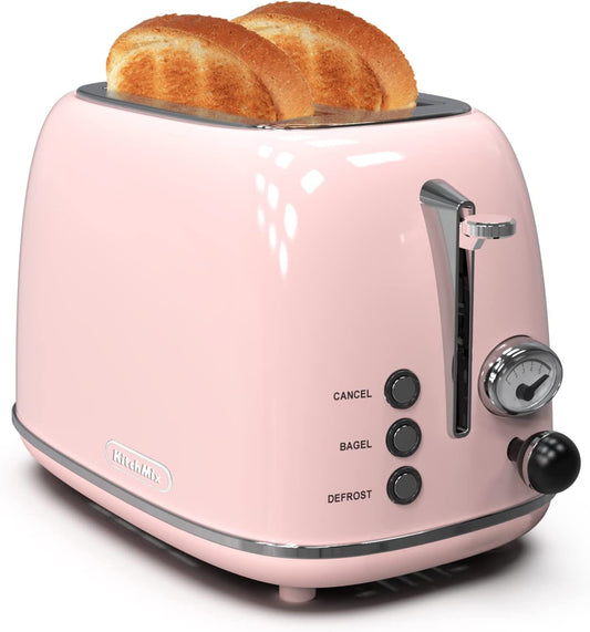 Retro Toaster – 2-Slice Stainless Steel with Wide Slots & Mood Settings