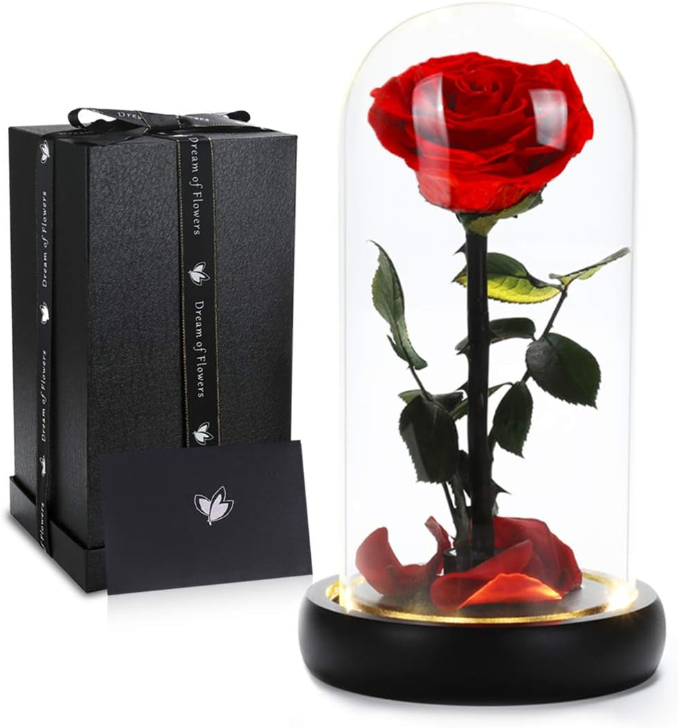 🌹 Galaxy Rose in Glass Dome – Light-Up Rainbow Flower Gift for Her, Birthday & Valentine’s Day