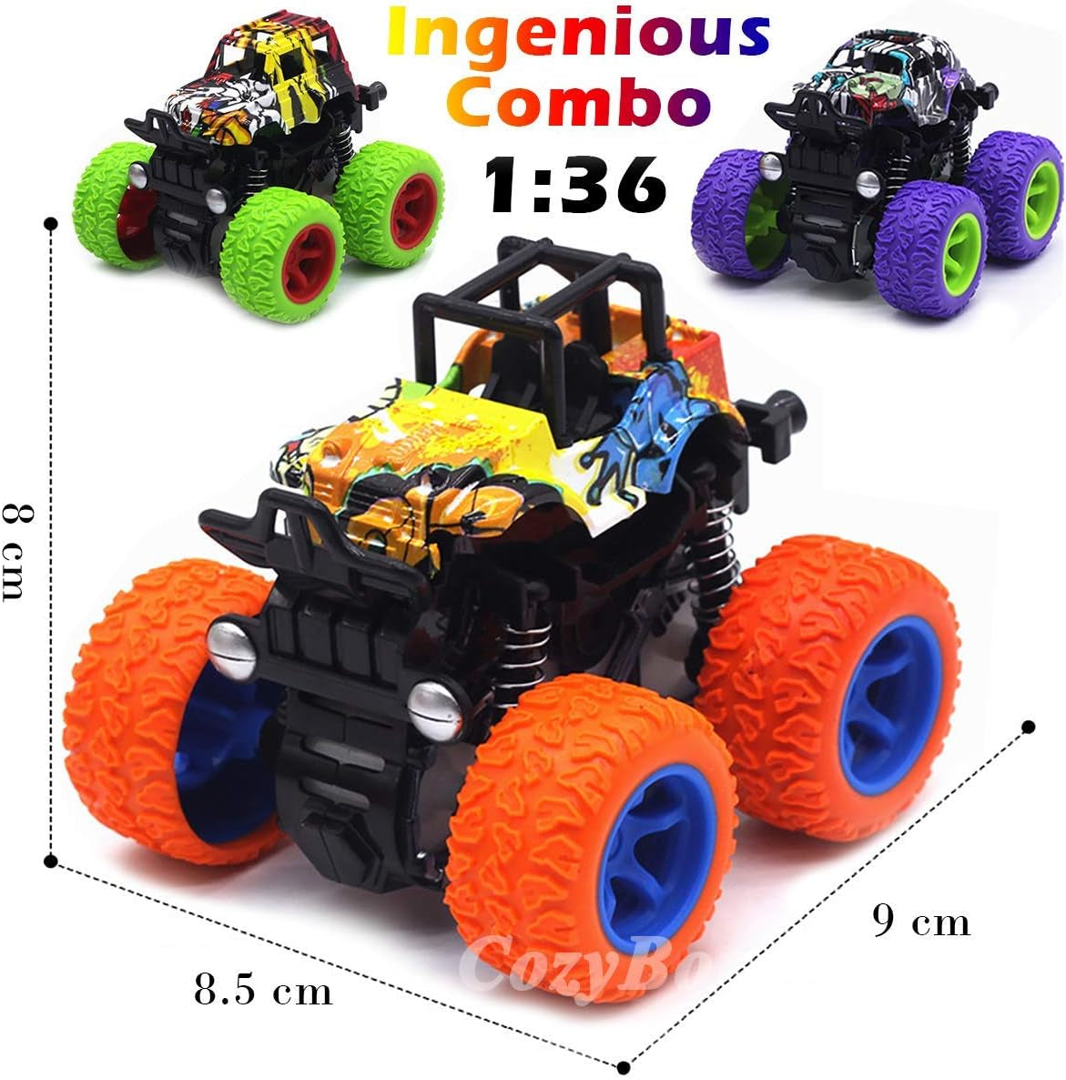 🚗™ Monster Trucks Toy Set – 3-Pack Friction-Powered Push & Go Vehicles for Kids Ages 3+