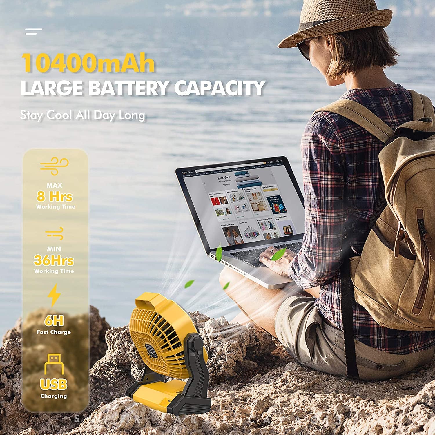 Portable Camping Fan with LED Light – Rechargeable, Quiet & Long-Lasting (36H, 9-Inch)