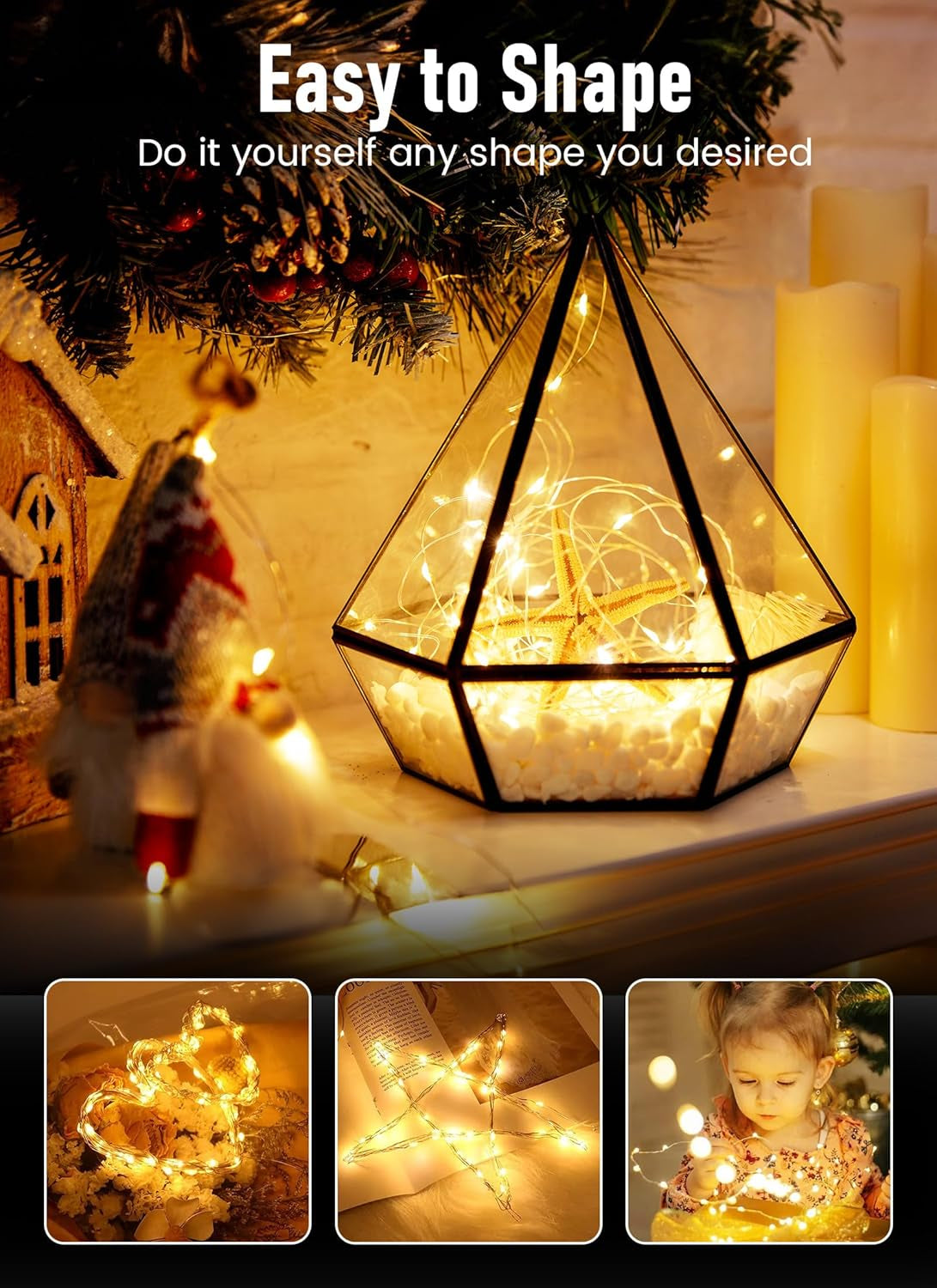 ✨ 33Ft Battery-Operated Fairy Lights – 100 LED Copper Wire Twinkle Lights, Waterproof for Jars, Parties, Weddings & Cozy Decor