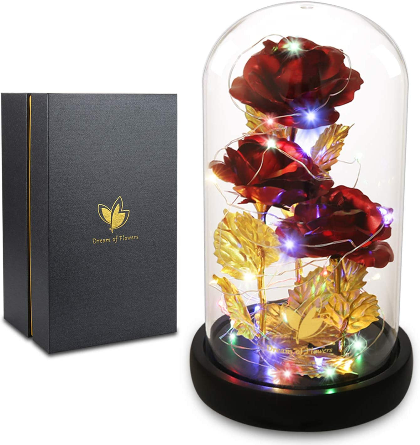 🌹 Galaxy Rose in Glass Dome – Light-Up Rainbow Flower Gift for Her, Birthday & Valentine’s Day