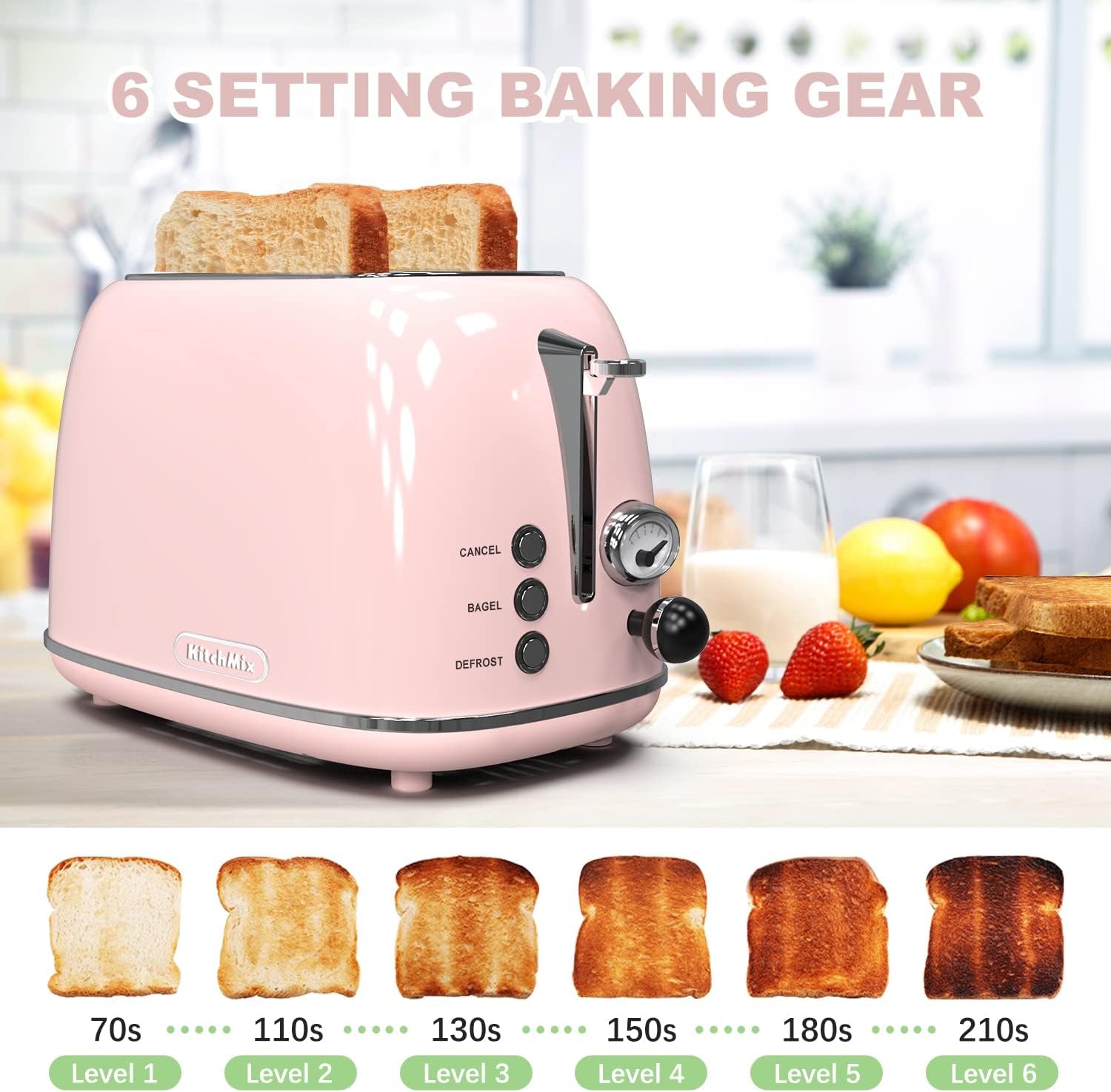 Retro Toaster – 2-Slice Stainless Steel with Wide Slots & Mood Settings