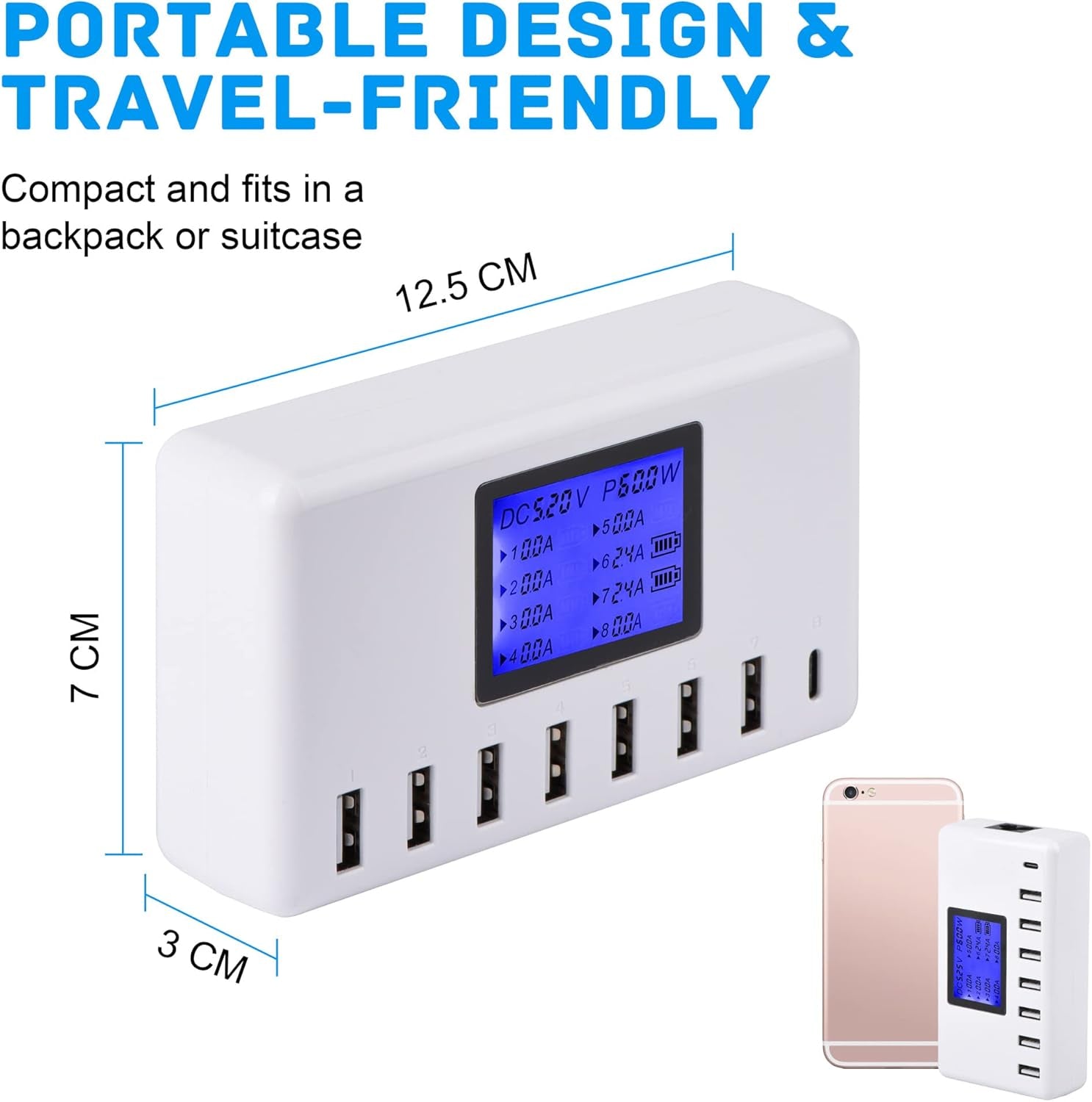 USB Charger,  60W 12A 8-Port USB Charging Station Multi Port USB Hub Charger