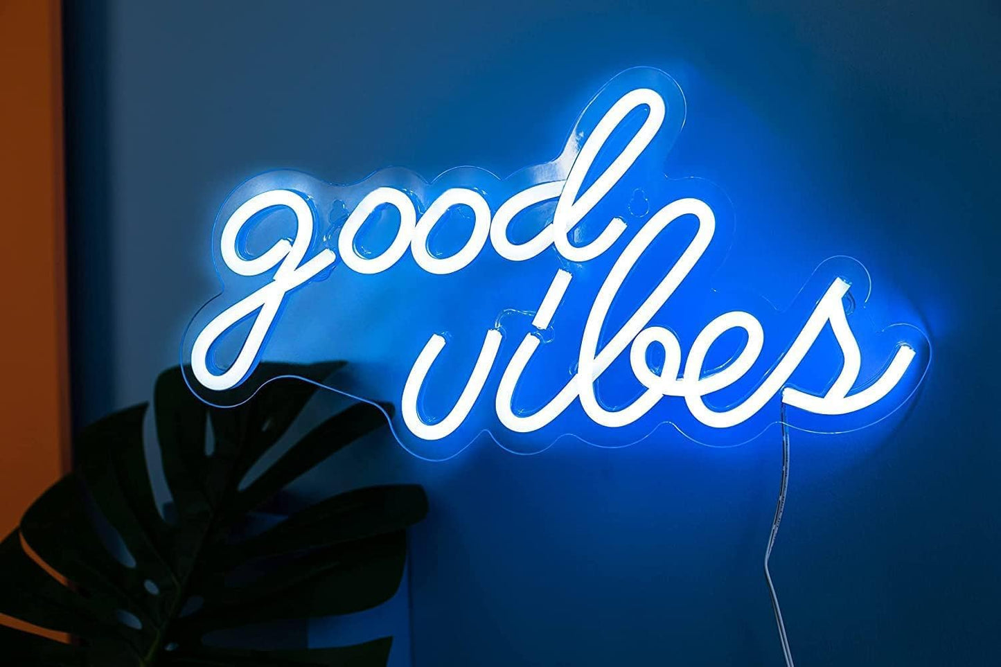 💡 “Good Vibes” Neon Sign – USB-Powered Ice Blue Wall Light for Bedroom & Dorm Decor (16.1" x 8.3")