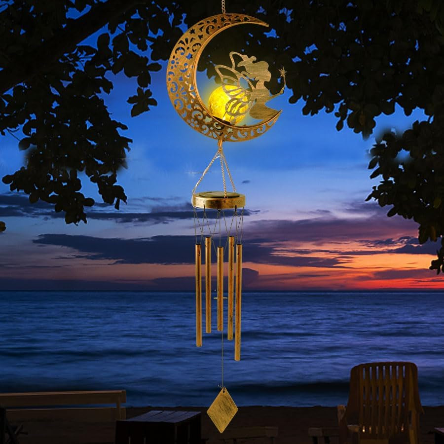Celestial Garden Wind Chimes – Multi-Design Solar Lights with Crackle Glass Balls for Outdoor Spaces  Magical Gift for Women & Garden Lovers