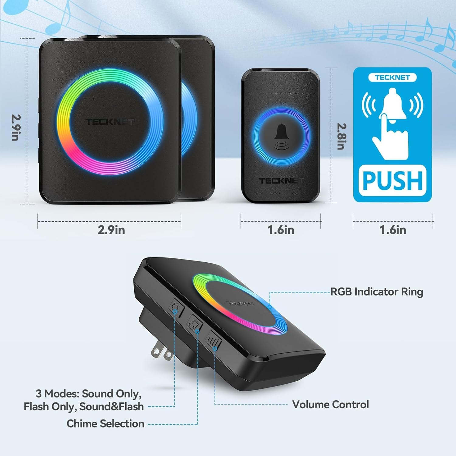 Wireless Doorbell with 2 Receivers – Waterproof, Long Range, RGB Light & Adjustable Volume