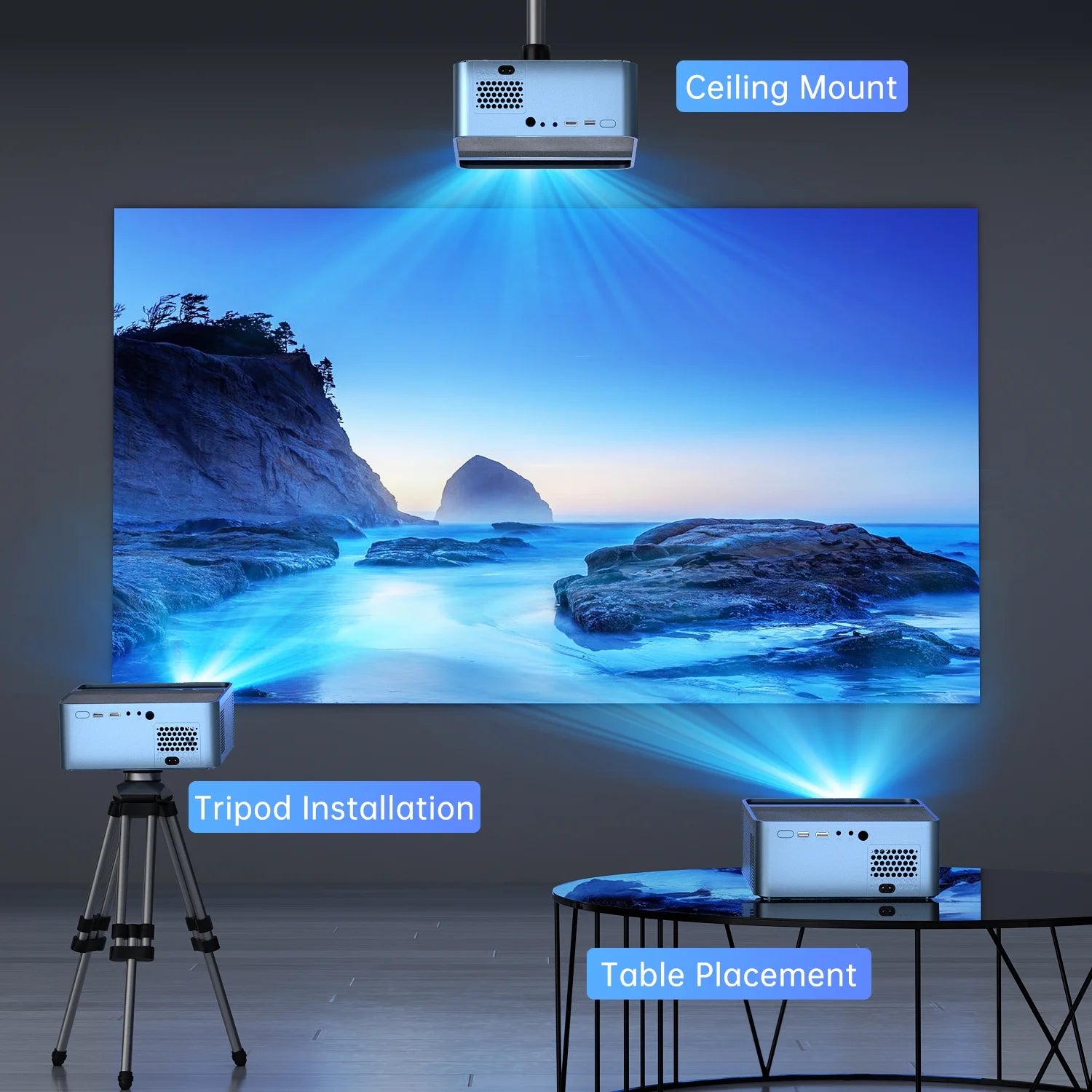 - Native 1080P Full HD Projector with 4K Support – 15,000 Lumens, WiFi & Bluetooth, 250” Display, Auto Focus & Zoom