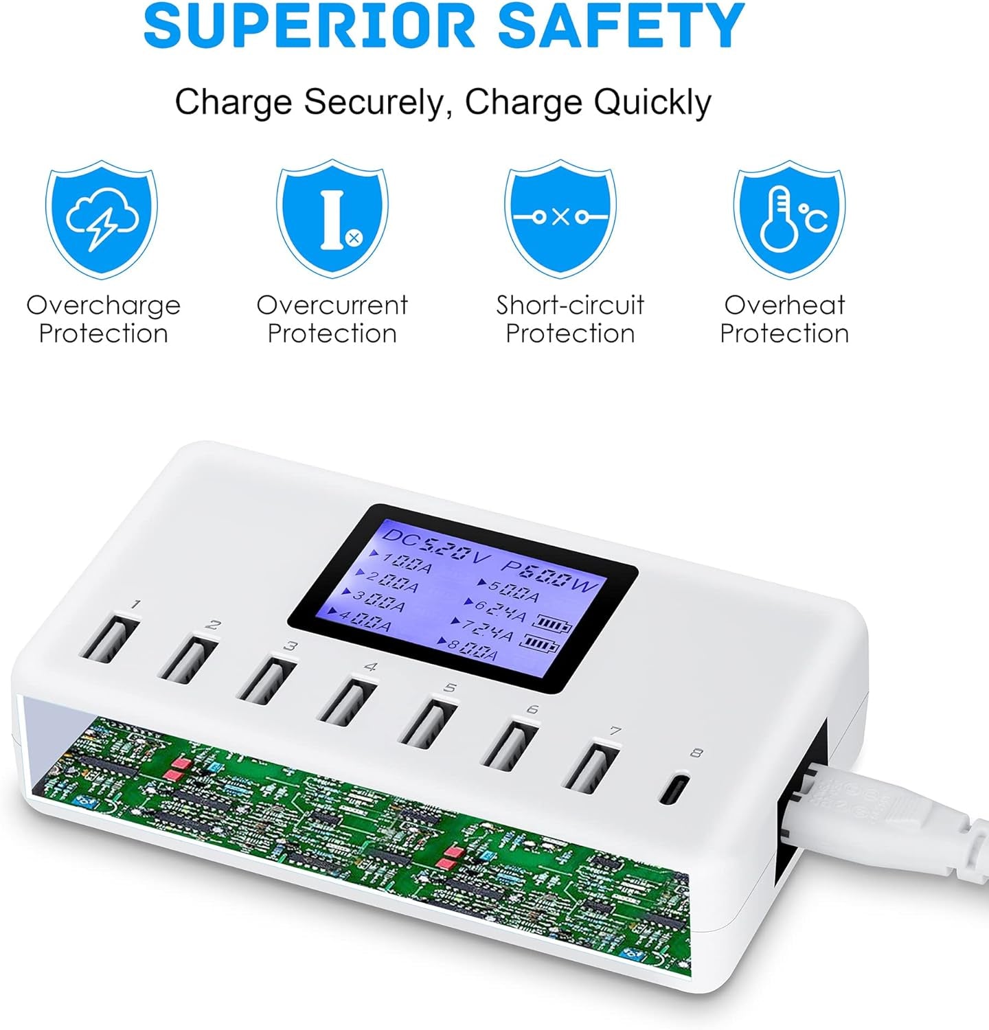 USB Charger,  60W 12A 8-Port USB Charging Station Multi Port USB Hub Charger