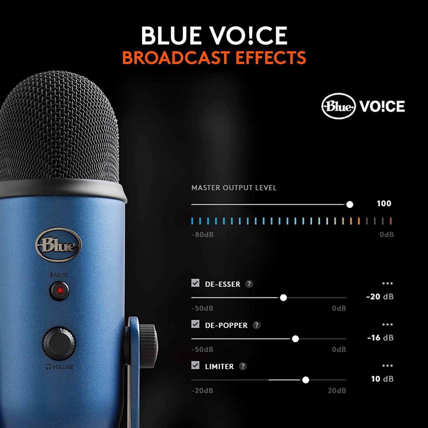 🎙️ Yeti USB Condenser Microphone – Midnight Edition for Streaming, Podcasting, Gaming & Studio Recording with VO!CE FX & 4 Pickup Patterns