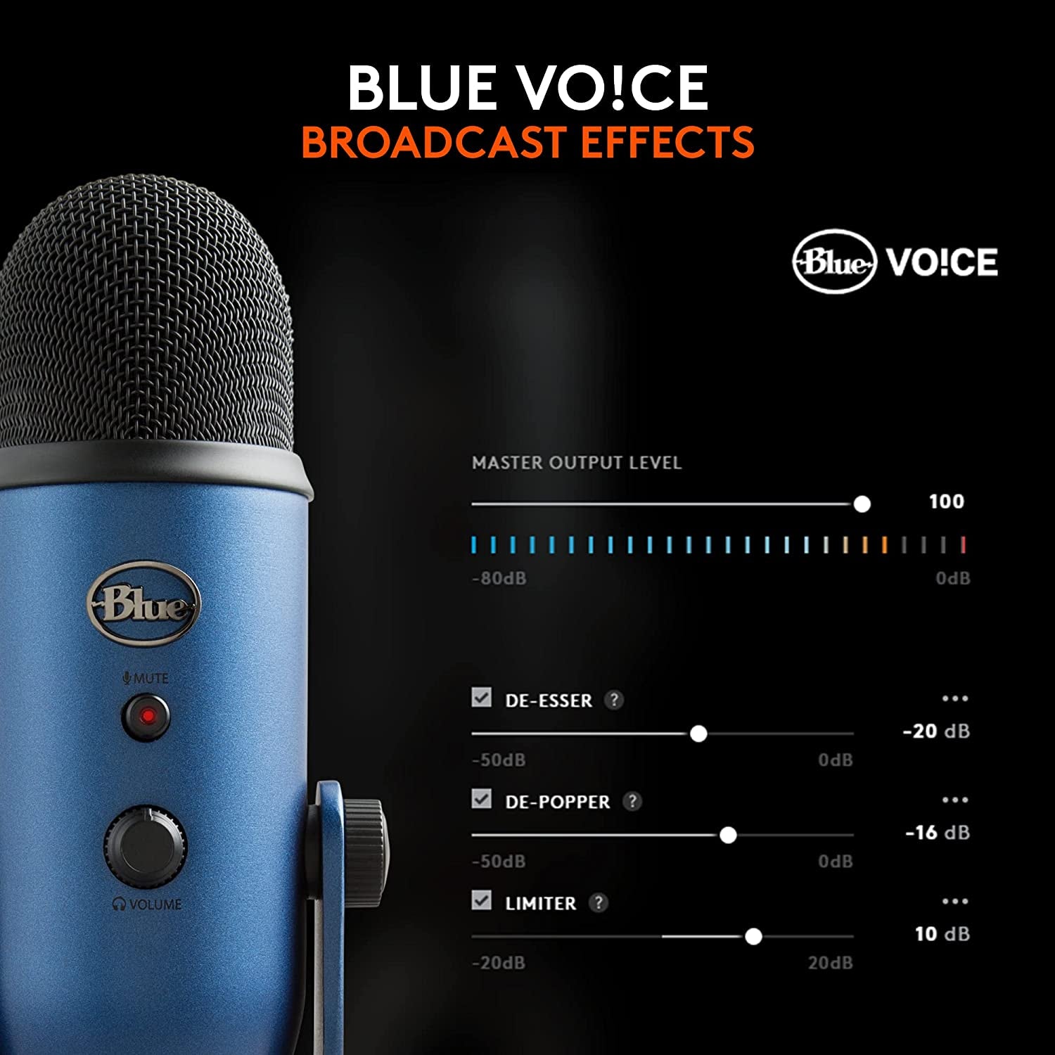 🎙️ Yeti USB Condenser Microphone – Midnight Edition for Streaming, Podcasting, Gaming & Studio Recording with VO!CE FX & 4 Pickup Patterns