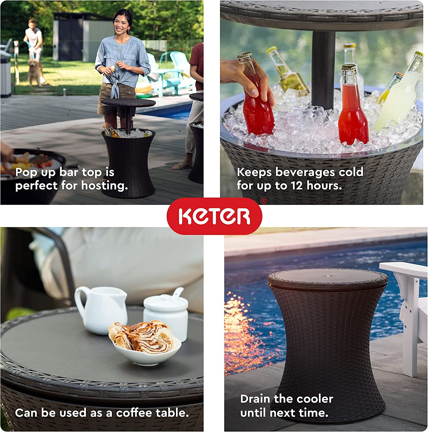 Outdoor Patio Cool Bar Table – 7.5 Gallon Beer & Wine Cooler with Espresso Finish – Perfect for Hot Tub or Backyard Lounging