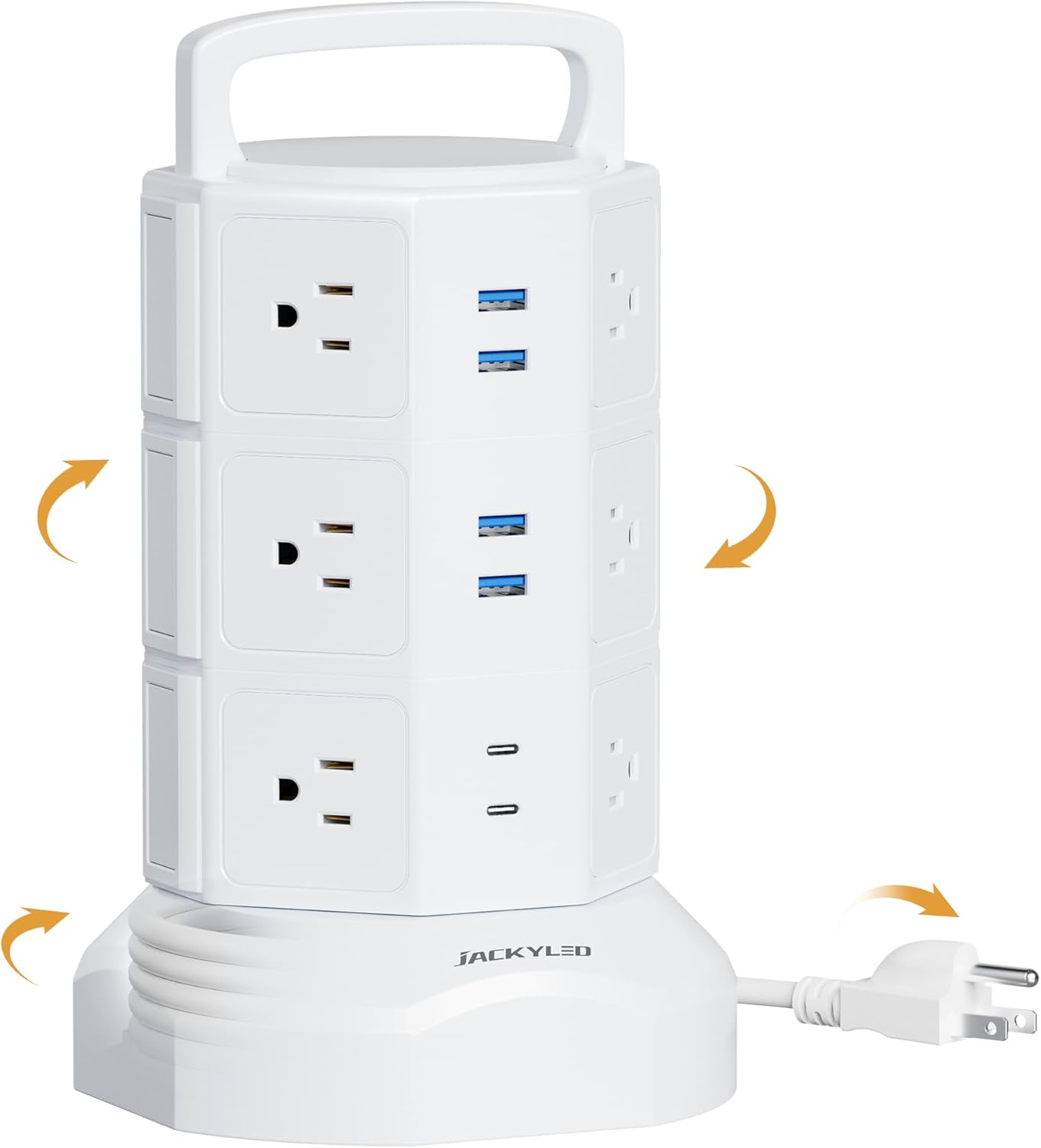 Power Tower –Multiple Outlets, Multiple USB Ports, Surge Protection & Long Cord for Home or Office