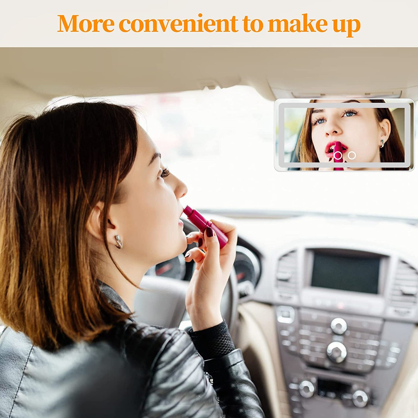  Rechargeable LED Car Vanity Mirror – Sun Visor Makeup Accessory with Touch Control & 3 Light Modes, Universal Fit for Cars & Trucks