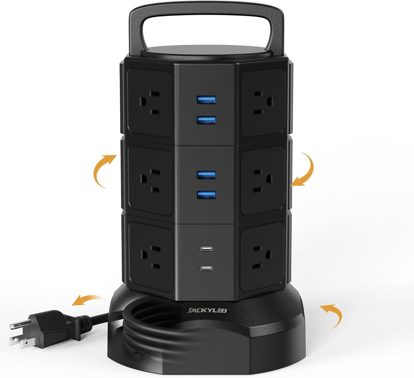 Power Tower –Multiple Outlets, Multiple USB Ports, Surge Protection & Long Cord for Home or Office