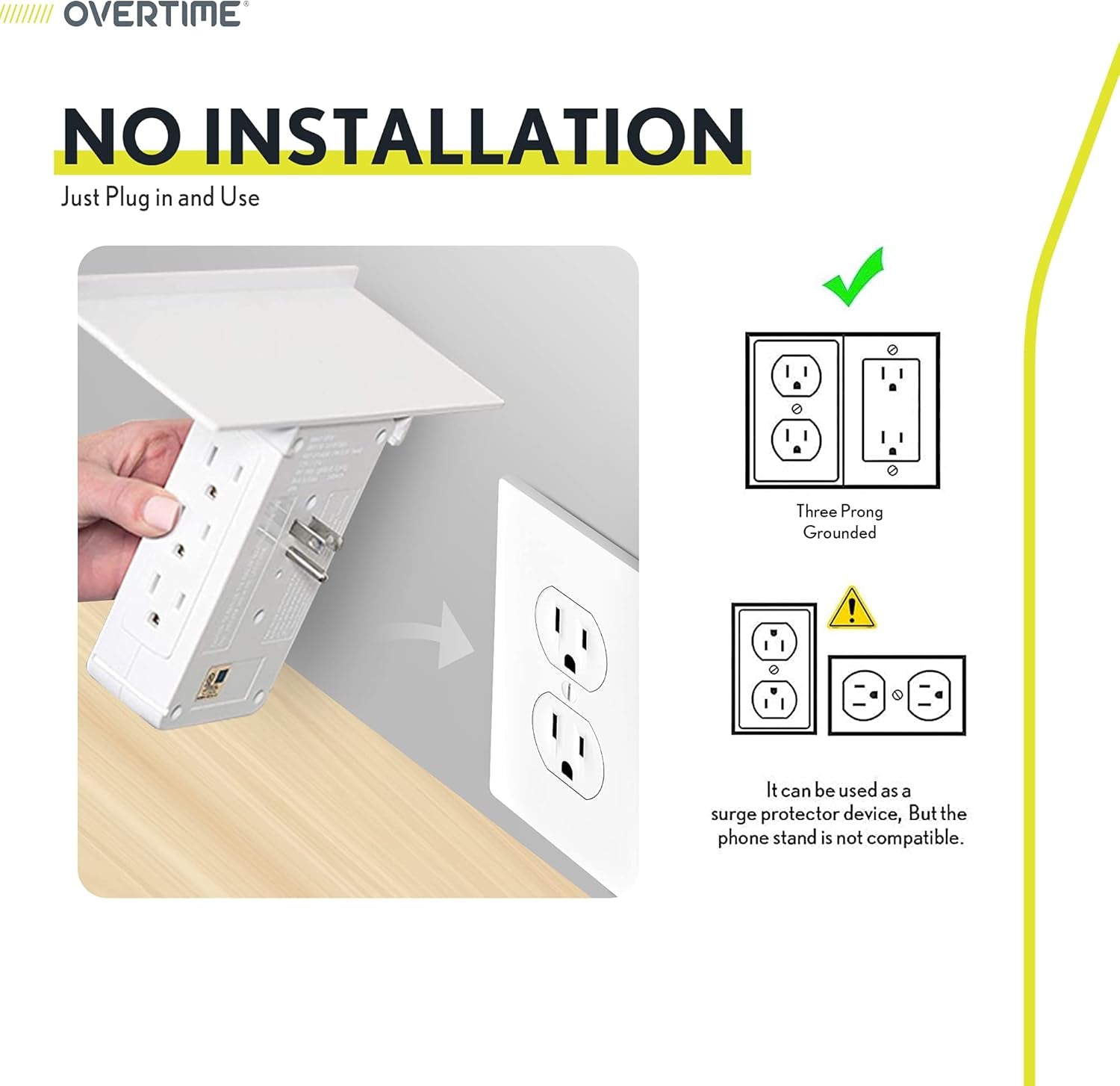 Outlet Extender with Detachable Shelf – 8 AC Ports, 3 USB, Surge Protection & Space-Saving Design