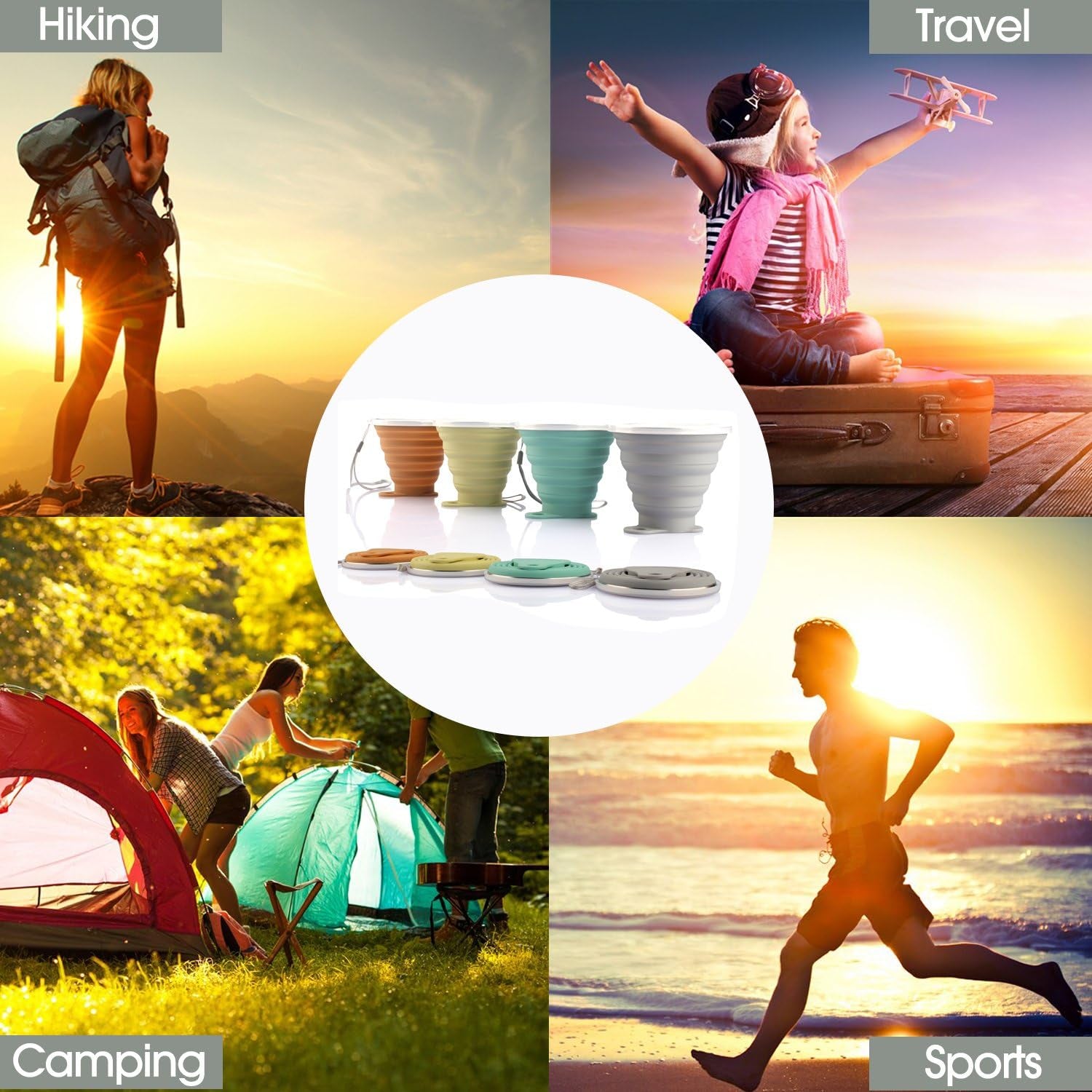 🥤 Collapsible Silicone Travel Cup with Lid – Portable, Expandable Drinking Cup (9.2 oz)