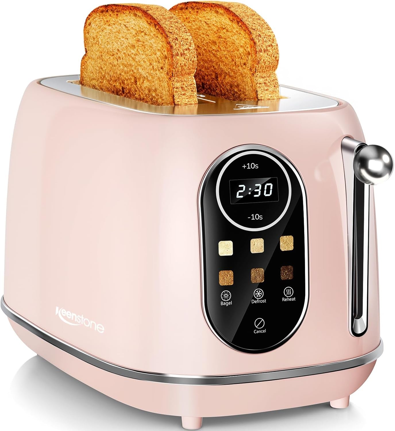 - Compact 2-Slice Toaster – Stainless Steel Housing, Bagel/Defrost/Cancel Functions & Removable Crumb Tray 