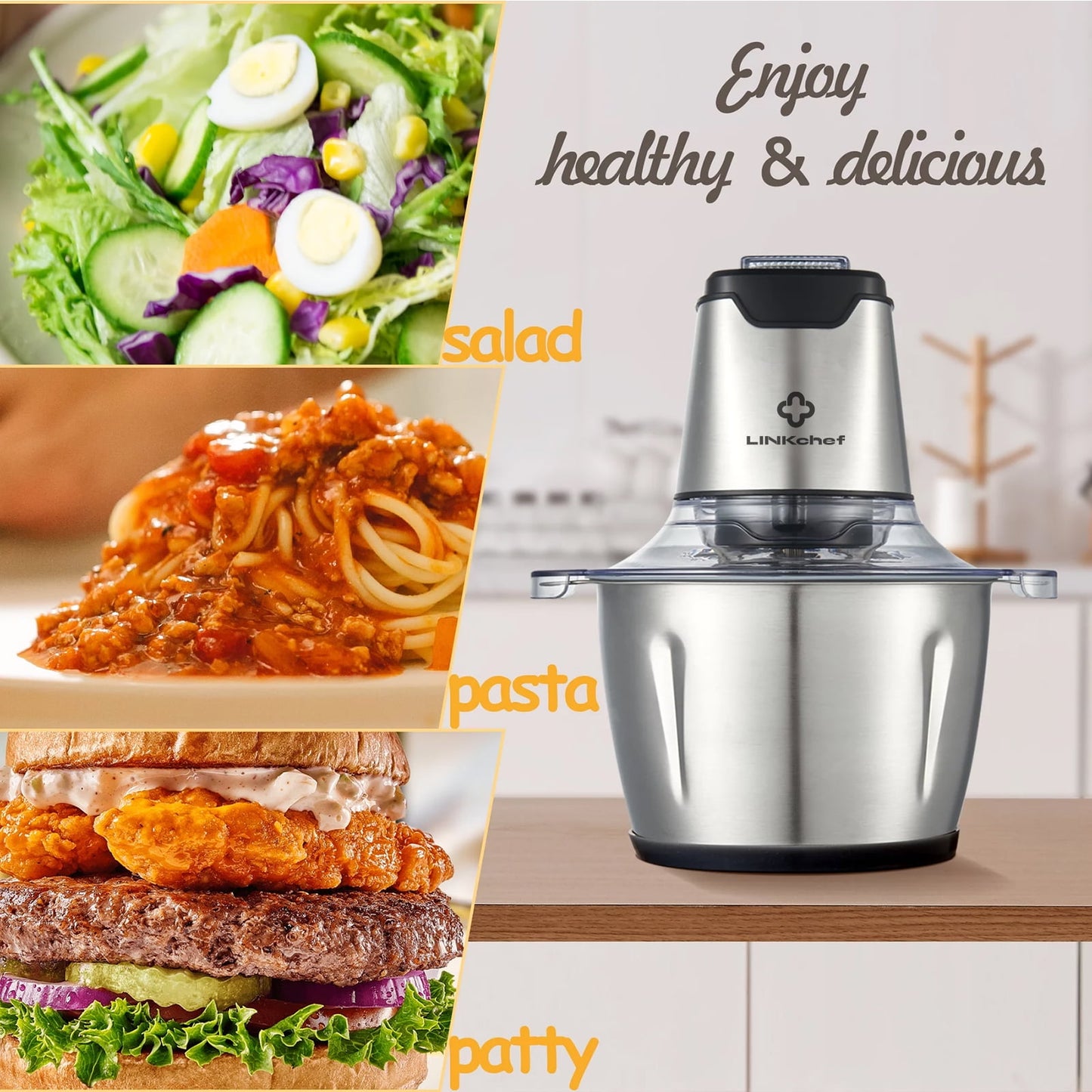 5-Cup Electric Meat Grinder & Food Processor – Stainless Steel Bowl for Chopping Vegetables, Fruits & More