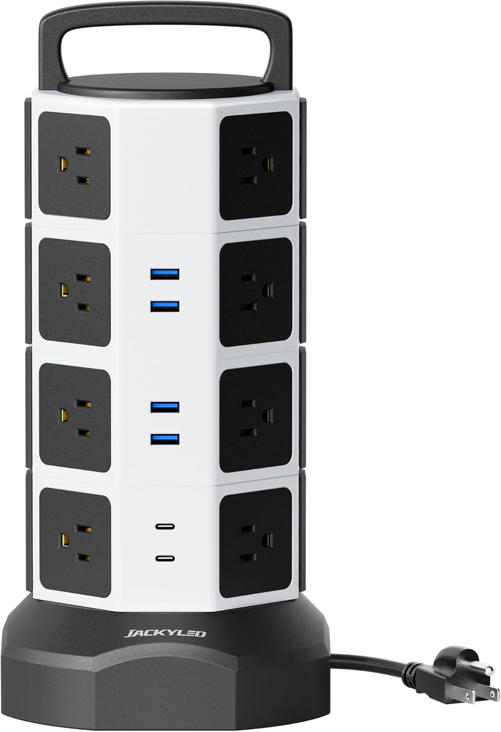 Power Tower –Multiple Outlets, Multiple USB Ports, Surge Protection & Long Cord for Home or Office
