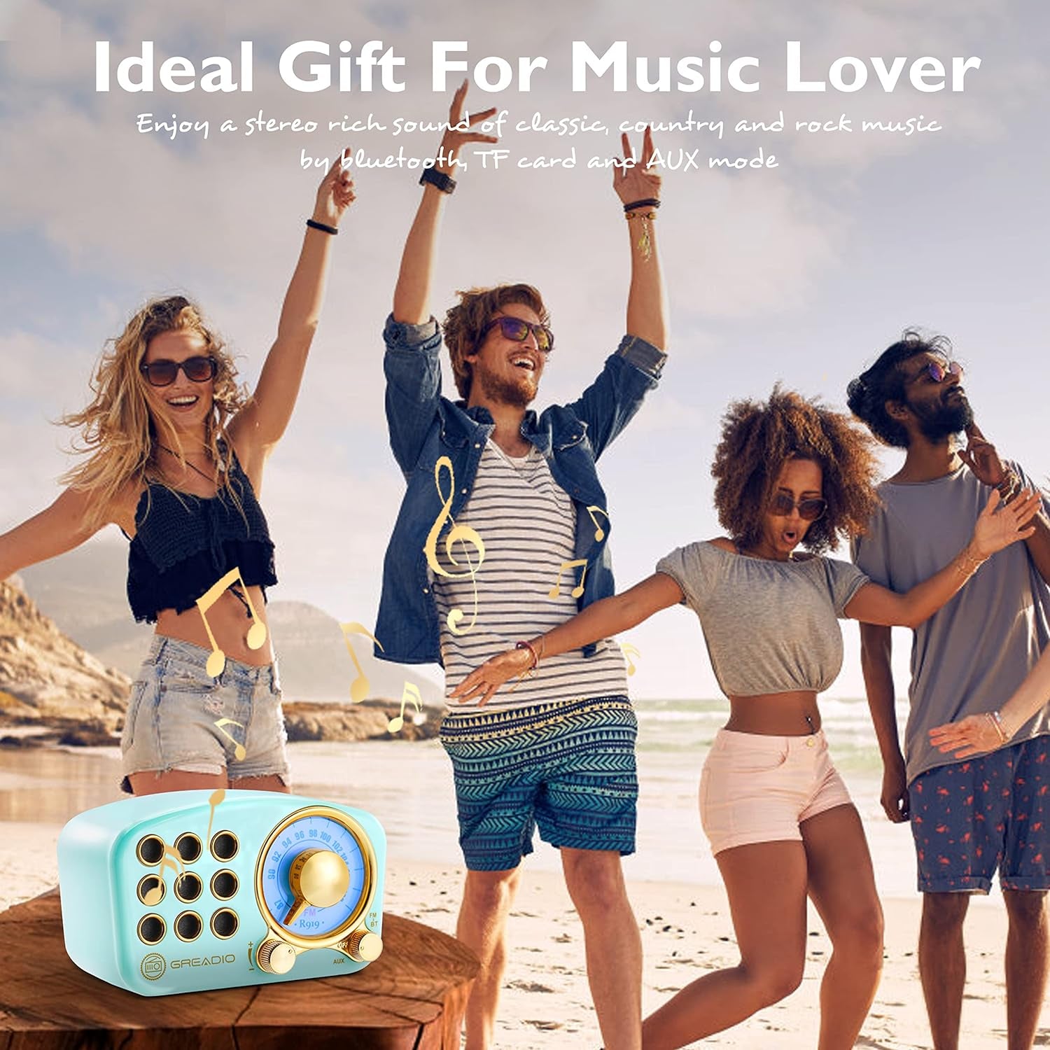 Old-School Style Bluetooth Speaker – FM Radio, TF Card, MP3 Player & Big Bass (Blue)