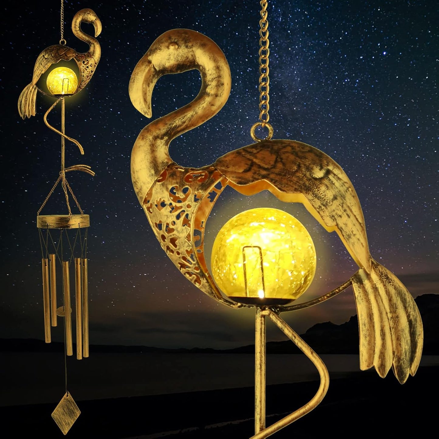 Celestial Garden Wind Chimes – Multi-Design Solar Lights with Crackle Glass Balls for Outdoor Spaces  Magical Gift for Women & Garden Lovers