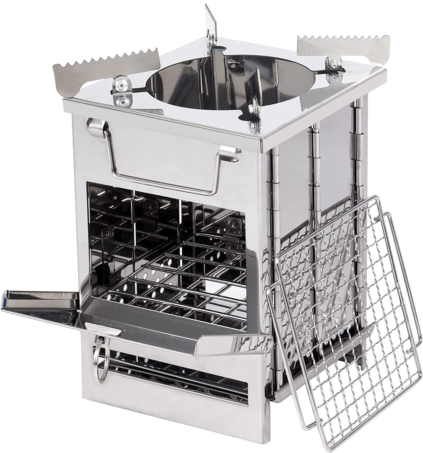 Large Folding Wood Burning Stove – Portable Stainless Steel Rocket Grill for Tent Camping, Picnic, Hiking & Survival Gear