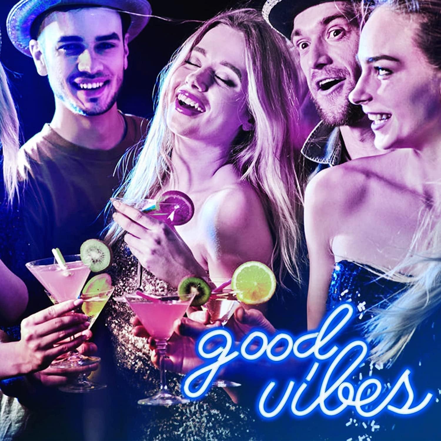 💡 “Good Vibes” Neon Sign – USB-Powered Ice Blue Wall Light for Bedroom & Dorm Decor (16.1" x 8.3")