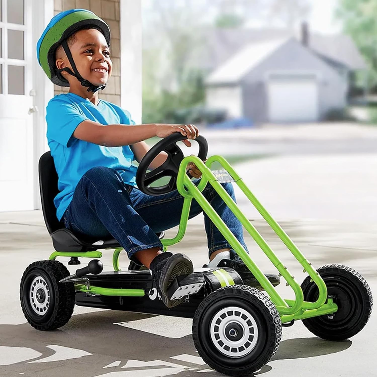 Kids Pedal Go Kart – 4-Wheel Bicycle Cart for Boys & Girls Ages 4–8  Race Green, Outdoor Ride-On with Plastic Wheels