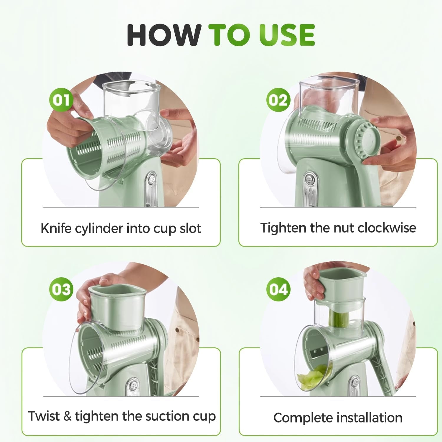 Roarrave 5-in-1 Manual Food Chopper – Rotary Grater & Slicer with Handle and 5 Blades