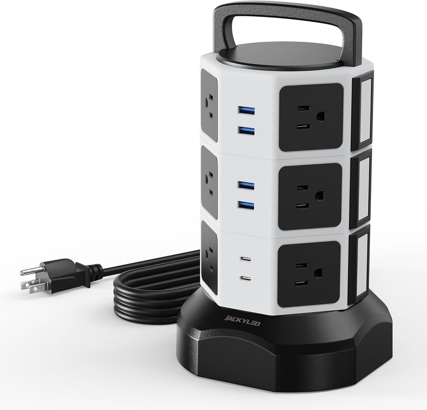 Power Tower –Multiple Outlets, Multiple USB Ports, Surge Protection & Long Cord for Home or Office