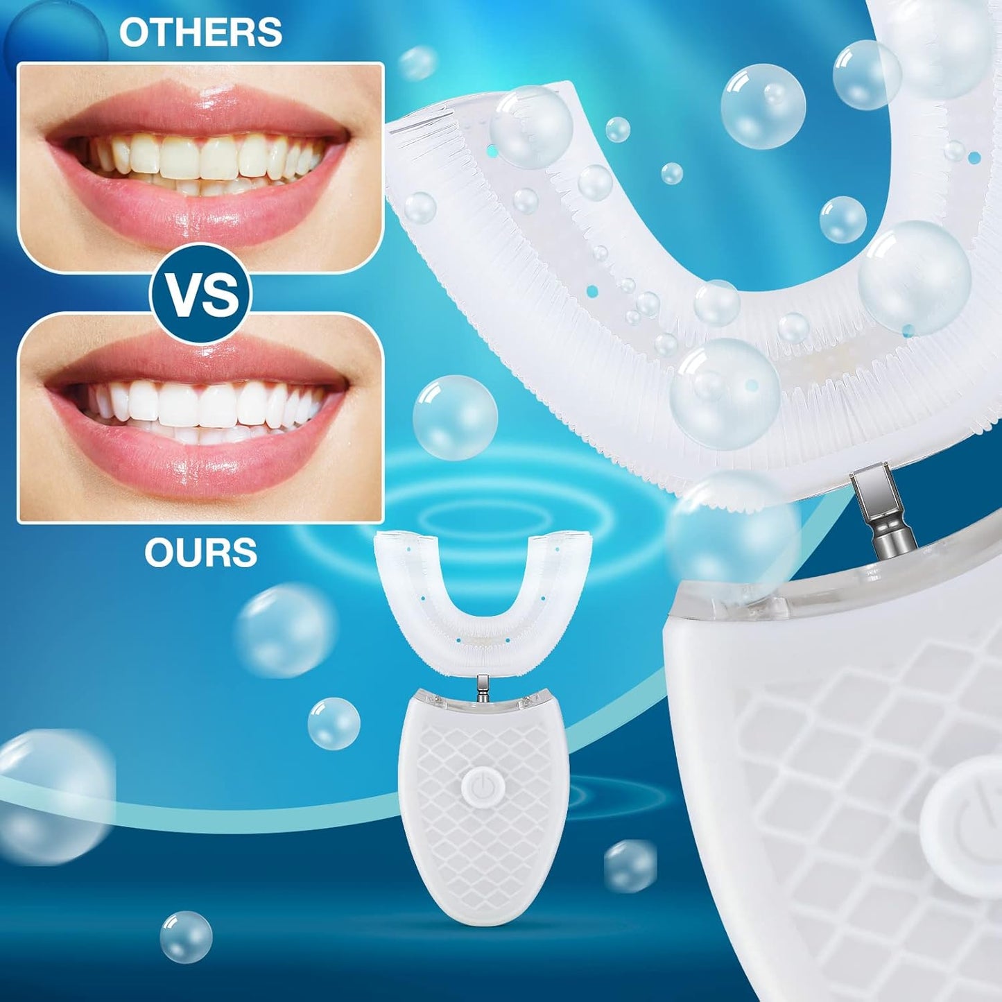 2-Pack Ultrasonic U-Shaped Electric Toothbrushes for Adults – 3 Brush Heads, 360° Cleaning, Rechargeable, Waterproof (No Base)