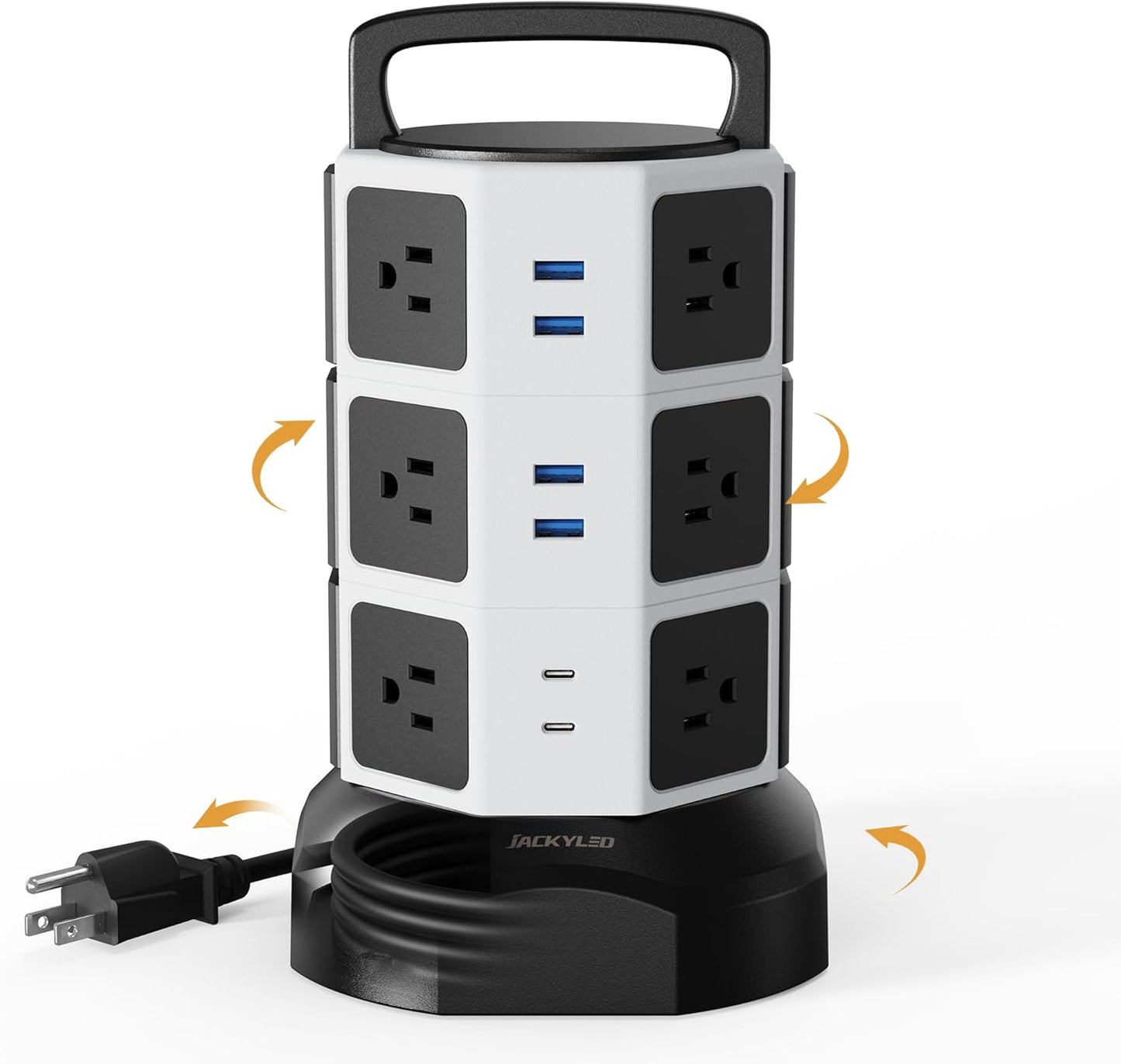 Power Tower –Multiple Outlets, Multiple USB Ports, Surge Protection & Long Cord for Home or Office