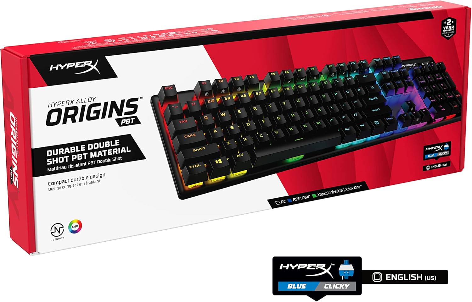 Alloy Origins PBT Gaming Keyboard – RGB Backlit, Clicky Mechanical Switches, Compact Build, Aluminum Body, Customizable with NGENUITY