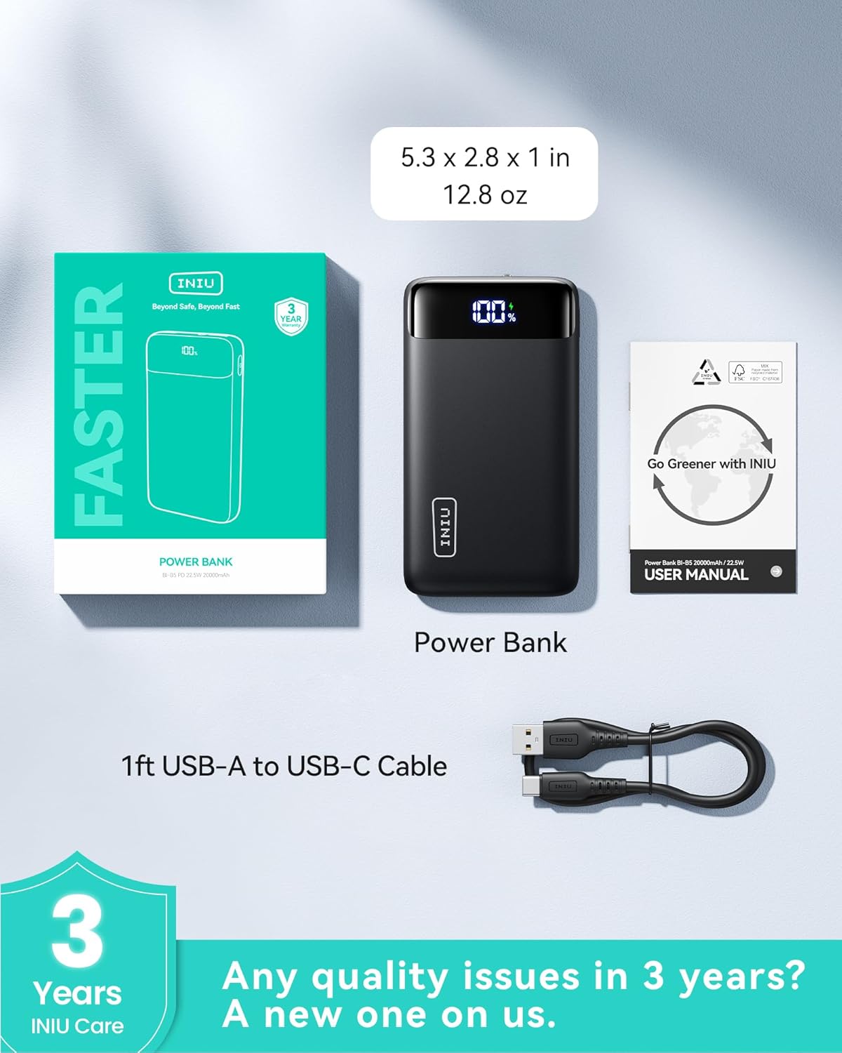 Portable USB-C Power Banks in Regular & Mini Sizes, 22.5W Fast Charging, LED Display, PD+QC Compatible with iPhone, Samsung, Google & More