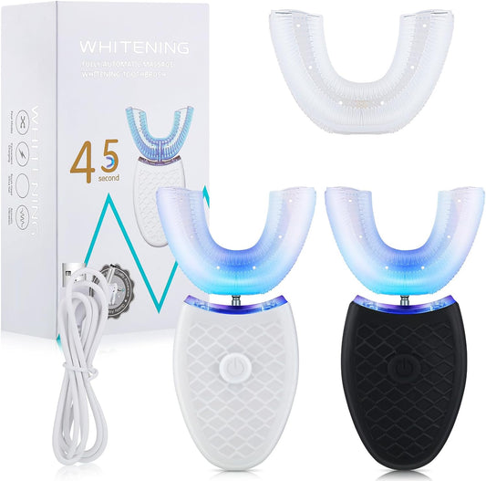 2-Pack Ultrasonic U-Shaped Electric Toothbrushes for Adults – 3 Brush Heads, 360° Cleaning, Rechargeable, Waterproof (No Base)