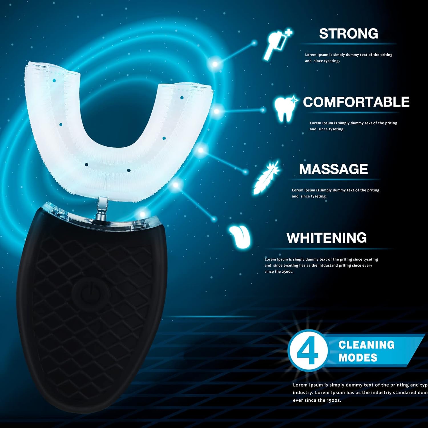 2-Pack Ultrasonic U-Shaped Electric Toothbrushes for Adults – 3 Brush Heads, 360° Cleaning, Rechargeable, Waterproof (No Base)