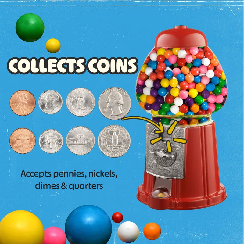 🍬 15" Vintage Bubble Gum Machine with Stand – Glass Globe Candy Dispenser & Metal Base (Red)