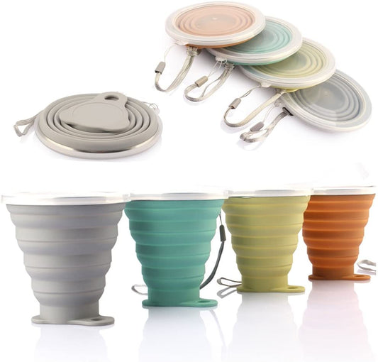 🥤 Collapsible Silicone Travel Cup with Lid – Portable, Expandable Drinking Cup (9.2 oz)