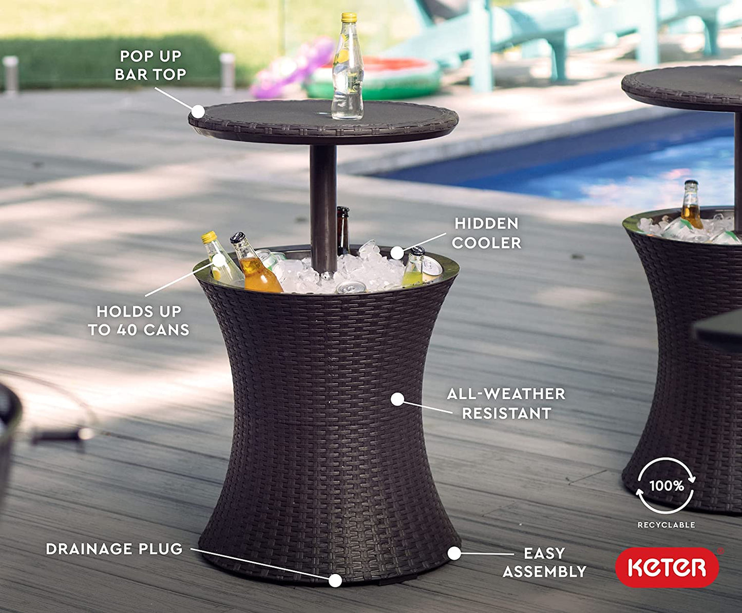 Outdoor Patio Cool Bar Table – 7.5 Gallon Beer & Wine Cooler with Espresso Finish – Perfect for Hot Tub or Backyard Lounging