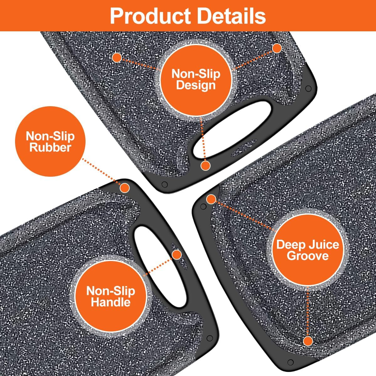 Cutting Board Set of 3 – BPA-Free, Dishwasher Safe with Juice Grooves & Handles